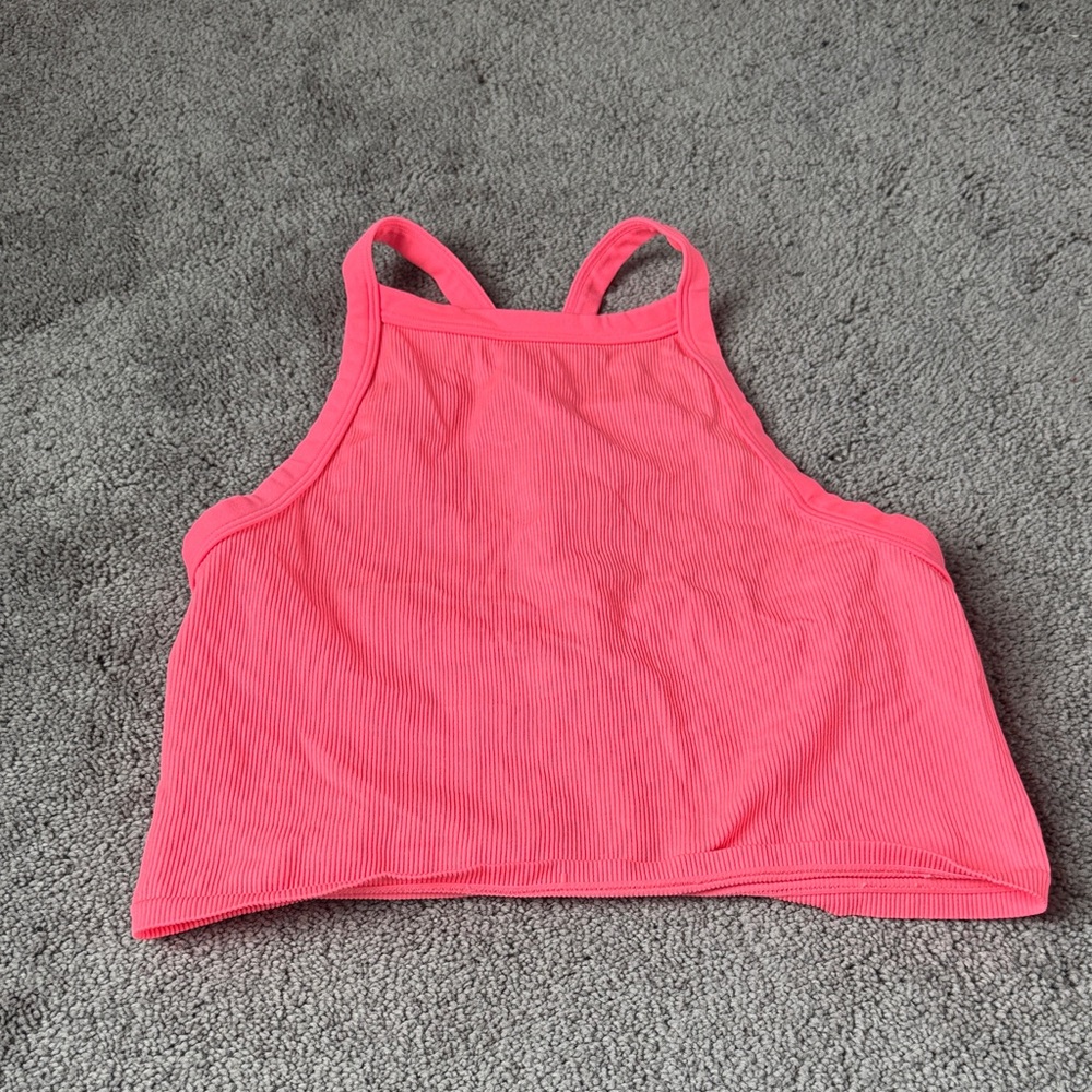 Wild Fable Coral Pink Ribbed Crop Tank Top Racerback SIZE L